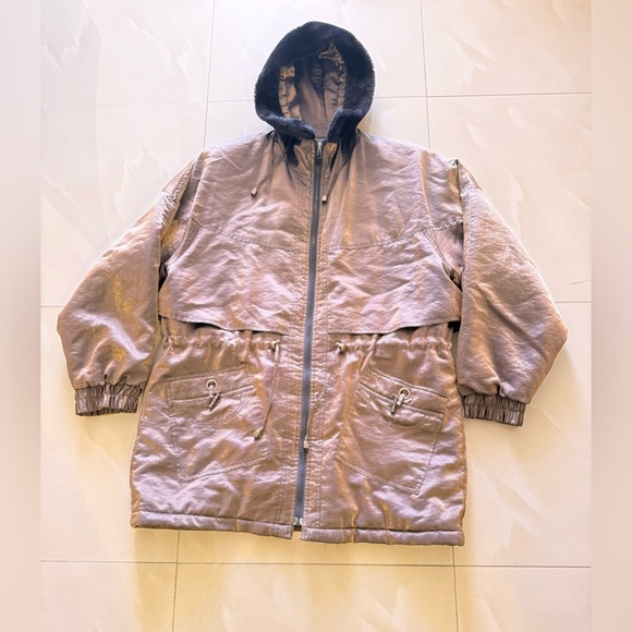 Sarah Morgan Vintage Winter Coat Women's hoodie pocket full zipper brown black L - Picture 6 of 16